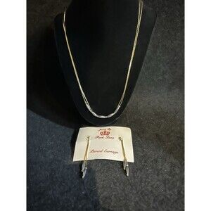 Vintage Park Lane Necklace And Pierced Earrings Set Gold Tone Dual Chain J99